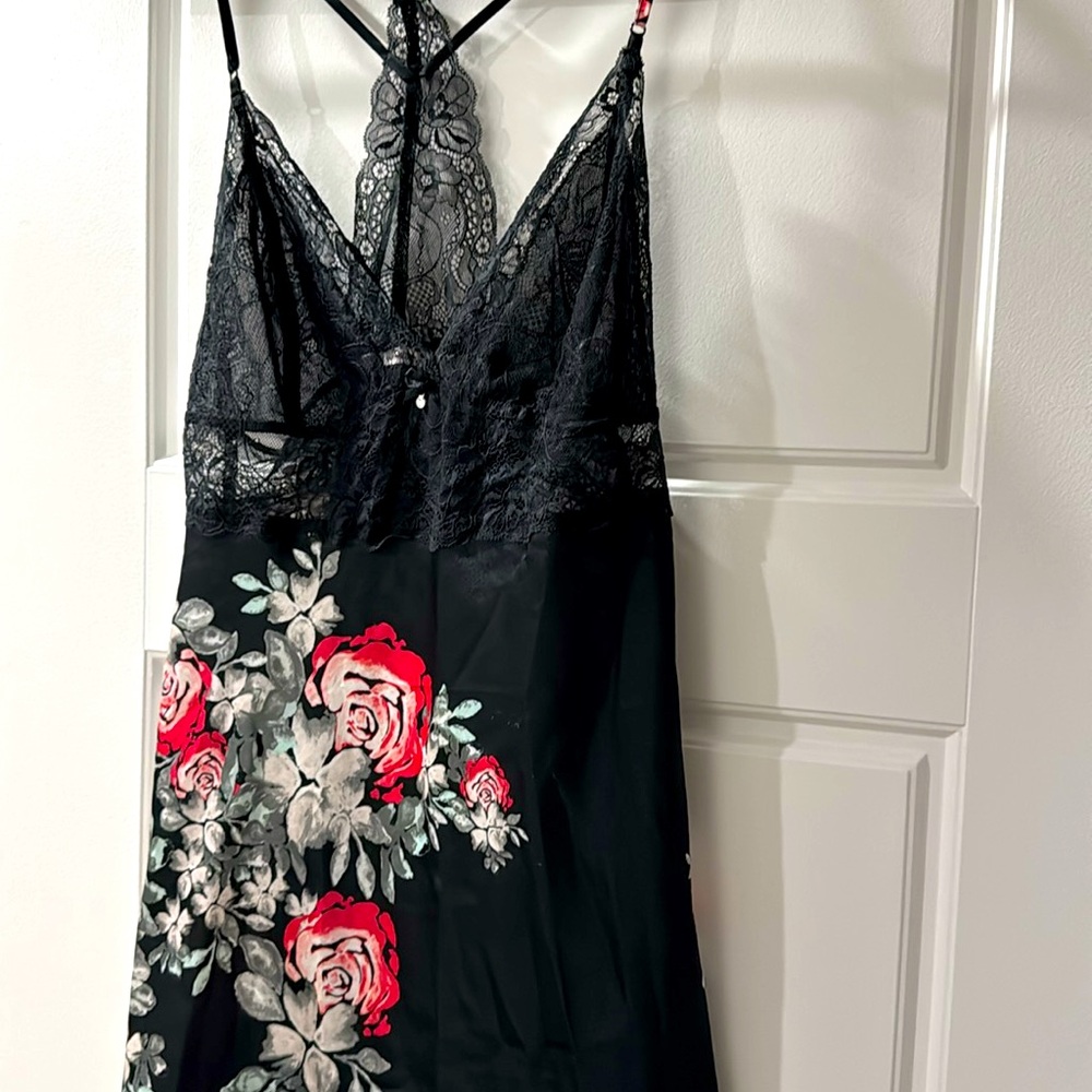 Elegant Black and Pink Lace Nightgown